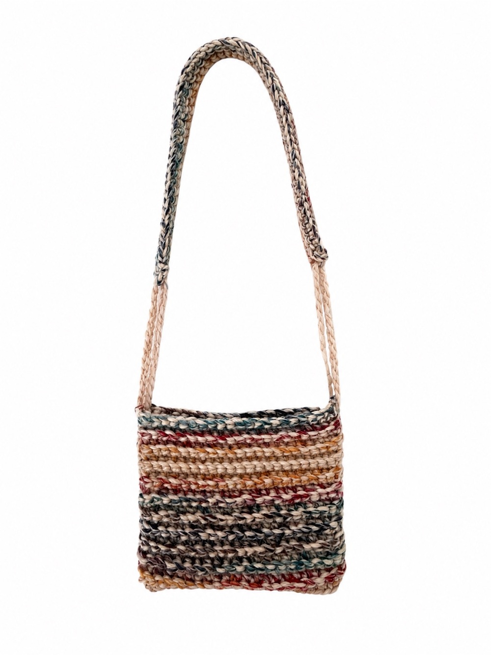 Adjustable Handmade Shoulder Multicolor Striped Crocheted Bag - Picture 2 of 5